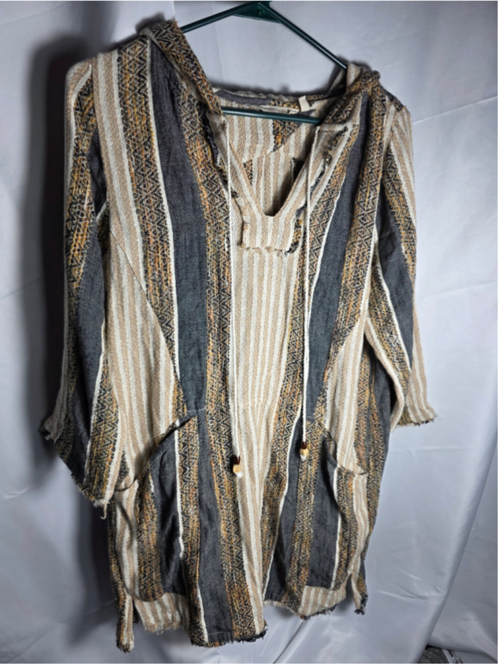 Women's Soft Surroundings Striped Hooded Sweatshirt, Size M, Beige/Grey boho